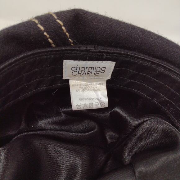 Womens Charming Charlie Newsboy Mushroom Hat OS Black Bow Polyester Logo - Picture 8 of 9